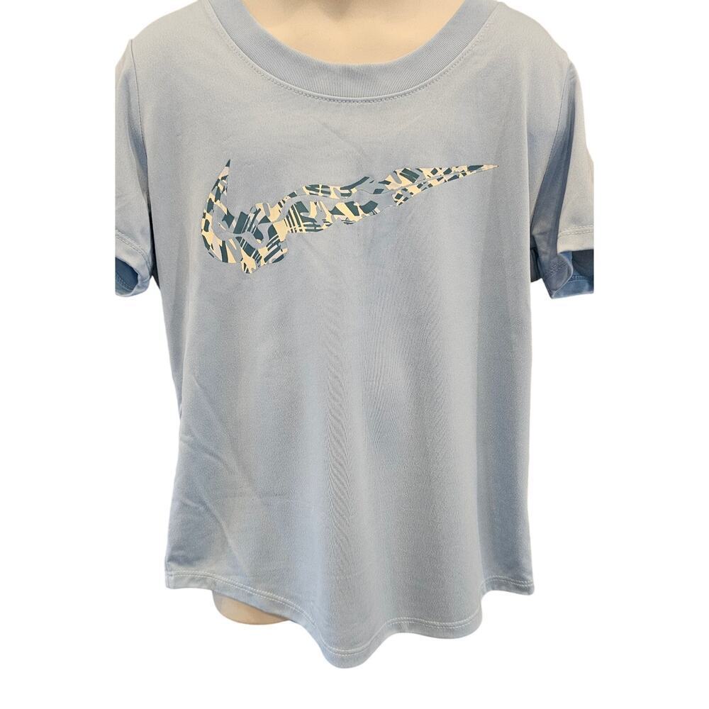 NWT GIRLS S light blue swoosh performance nike top active quick dry upf protect